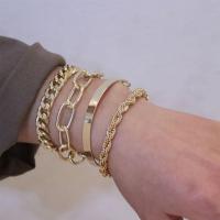 4pcs 18K Gold Plated Stainless Steel Bracelet Set Bangle Chain Funk Link Style Fashion HipHop For Women Jewelry G8P7