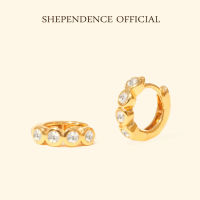 Shependence ต่างหูห่วงคริสตัลฝังหุ้ม (Bezel Crystal Huggie Hoop Earrings)