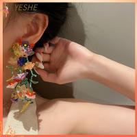 YESHE สีสันสดใส โบฮีเมียน โปร่งใสโปร่งใส ต่างหูลูกปัดทำมือ ต่างหูพู่ยาว หมุดลูกปัดเม็ดกลม อุปกรณ์เครื่องประดับอัญมณี