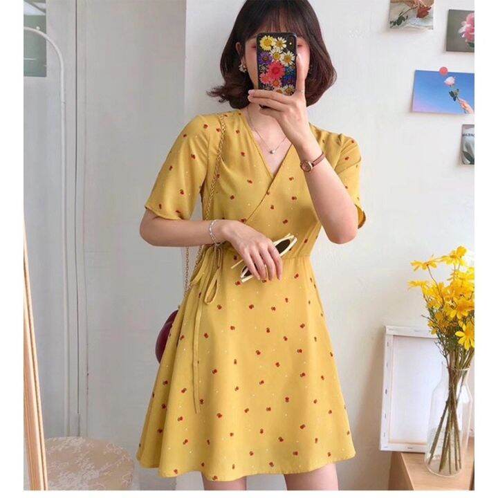 9-027-พร้อมส่ง-เดรสผูกเอวฟรีไซส์-l-4xl-เดรสลายดอกคอวีผูกเอว-ซับในครึ่งตัว-เดรสผูกเอวไซส์ใหญ่