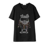 Fashion Diamond Cartoon Large Size T-Shirt Summer Loose Short Sleeve Black Hot Drilling Tops Tees T109 XS-4XL-5XL-6XL