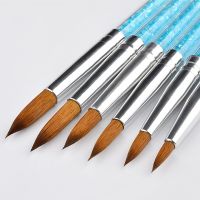 6Pcs/set Nylon Hair Nail Brush Blue Rhinestone Handle Kolinsky Acrylic Brush Pen Nail Gel Carving Building Dotting Drawing Tools Artist Brushes Tools
