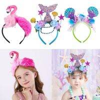 [HOT 2023] Flamingo ที่คาดผมมงกุฎเปลือกหอยนางเงือก Headpiece ผม Hoop ผู้ใหญ่วันเกิดสำหรับเด็กเครื่องประดับผมฮาวายเขตร้อน Party Decor