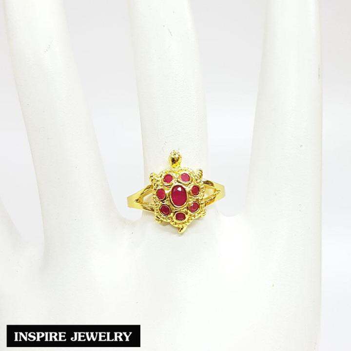 inspire-jewelry-แหวนเต่าทับทิม-thai-quality-นำโชค-เสริมดวง-ตัวเรือนหุ้มทองแท้-24k-พร้อมกล่องกำมะหยี่