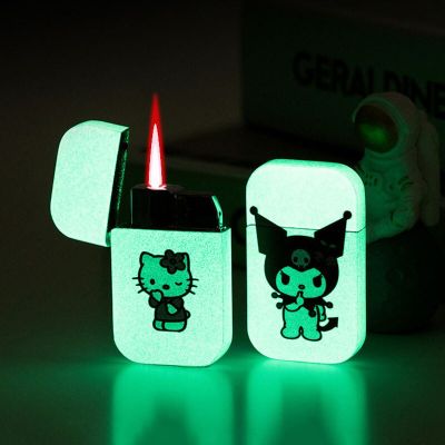 ZZOOI Kawaii Sanrio Anime Hello Kitty Windproof Luminous Lighter Cinnamoroll My Melody Metal Lighter Creativity Girl Gift