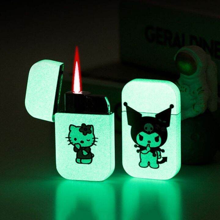 zzooi-kawaii-sanrio-anime-hello-kitty-windproof-luminous-lighter-cinnamoroll-my-melody-metal-lighter-creativity-girl-gift