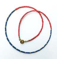 สร้อยคอหินปะการัง หินลาพิสลาซูลี่ หินนำโชค แฮนเมด Tiny Coral and Lapis Lazuli Beads Necklace