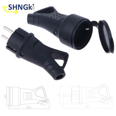 ☄◊✑ EU Rubber Waterproof Socket Plug 16A 250V Electrial Grounded European Connector With Cover IP54 For DIY Power Cable Cord