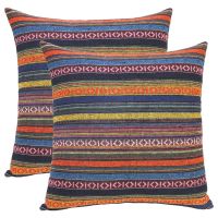 Set of 2 Bohemian Throw Pillow Covers Decorative Boho Mexican Retro Stripe Multicolor Pillow Cases, for Sofa 18X18Inch