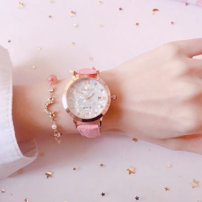 【Hot Sale】 Korean version of womens watch 2019 new fashion simple temperament red casual atmosphere real belt waterproof quartz