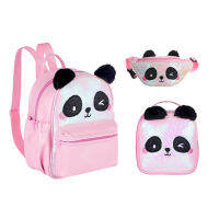 Little Girls Sequins Panda Backpacks for Children Mermaid Schoolbags Luch Box Waist Bag Cute Toddler Animal Shoulders Back Pack