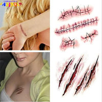 LN【Fast Delivery】GlowSol Horror Realistic Fake Bloody Wound Stitch Scar Scab Waterproof Temporary Tattoo Sticker Body Art Stickers Halloween Masquerade Prank Makeup Props RC2251 10.56CM1