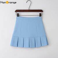 ขายดีที่สุด ioztt2023 -  HanOrange 2022 High Waist Slim College Preppy Style กระโปรงจีบพร้อมกางเกงนิรภัยสีขาว/ดำ/ชมพู/น้ำเงินเข้ม/ฟ้า XS XXL