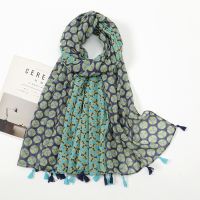 [COD] 2023 new Bali yarn tassel retro printing geometric scarf versatile fashion travel sunscreen shawl silk for women