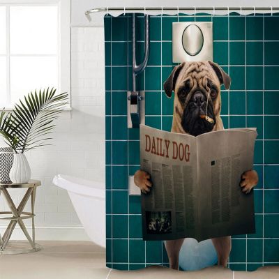 Toilet Pug Newspaper Shower Curtain Bathroom Decorative Waterproof Polyester Fabric Curtain for Bathroom