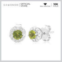 Gemondo ต่างหูทองคำขาวแท้ (10K) ประดับเพอริโด(Peridot)ล้อมด้วยเพชร(Diamond) เรียงเป็นทรงกลม