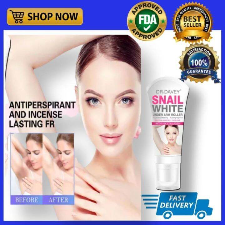 100 Authentic Dr. Davey Snail White Underarm Roller with 10x Collagen
