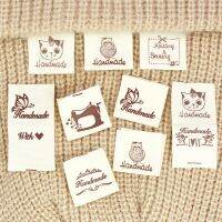 50Pcs Handmade With Love Labels Clothing Tags Cat Butterfly Handmade Label For Knitted Hats Cartoon Cotton Woven Sew Accessories Stickers Labels