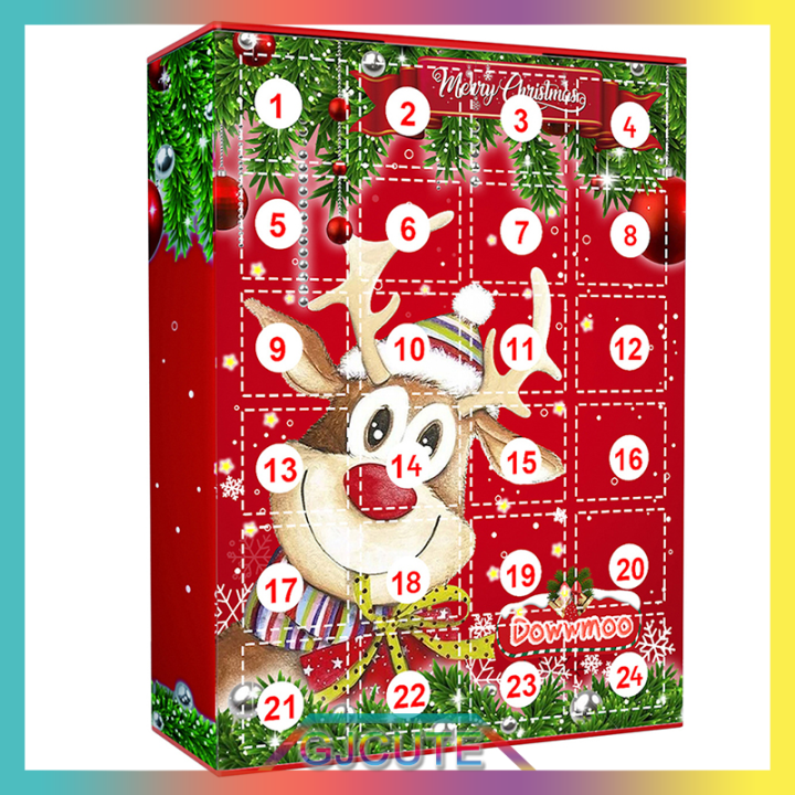gjcute-พวงกุญแจห้อยสำหรับเด็ก24ชิ้นกล่องของขวัญปฏิทินคริสต์มาส