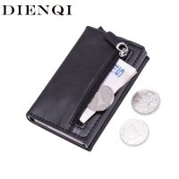 DIENQI Anti Rfid id Kartu Pemegang Case Pria Kulit Logam Dompet Pria Dompet Koin Wanita Mini Karbon Pemegang Kartu Kredit dengan Ritsleting