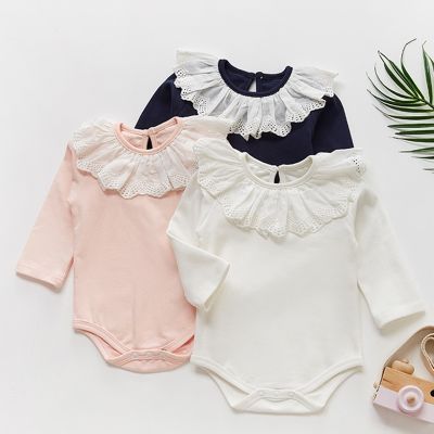 Romper bayi perempuan pakaian lengan panjang untuk anak perempuan baru lahir renda bayi Romper untuk anak perempuan Jumpsuit 100 katun Romper bayi laki-laki