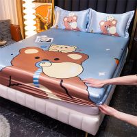 Satin Bed Linen for Single Bed Cartoon Fitted Bed Sheet for Kids Ice Cooling Summer Mattress Cover180 (pillowcase need order)