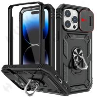 2023 Case For iPhone 15 14 13 12 11 Pro XS Max 8 7 Plus 360 Full Body Rugged Protective Slide Camera Stand Protection Ring Cover