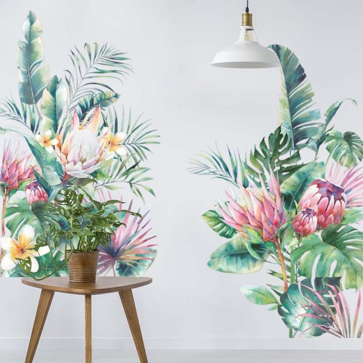 24-home-accessories-tropical-green-leaves-flamingo-birds-สติ๊กเกอร์ติดผนังดอกไม้โปสเตอร์-plant-living-room-decor-ตกแต่ง-vinyls-ที่ถอดออกได้-home-decal