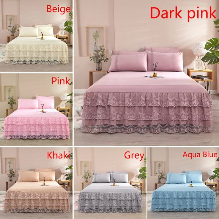 MT2 6 colors Bed Skirt+pillowcase Lace Bed Skirt Full/Queen/King size bed skirt set Lazada