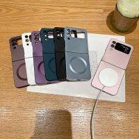 เคสป้องกันแบบพับได้สำหรับเคสสำหรับ Samsung Galaxy,ทำจากซิลิโคนเคลือบเงาโลหะ Z Flip 3 4ฟิล์มเลนส์เคสโทรศัพท์ชาร์จไร้สายแม่เหล็ก