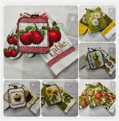 3Pcs/Set Printed Nordic Kitchen Anti Scald Microwave Oven Glove Insulation Pad Tea Towel Baking Tools