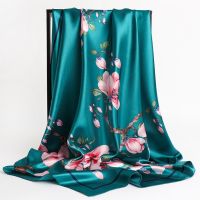 ☜▣ 90x90cm Luxury Brand Twill Silk Large Scarf Women Fashion Belt Pattern Satin Square lady Design Handkerchief Bandanna foulard