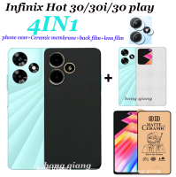 4in1เคสซิลิโคนนิ่ม Infinix 30 30i ร้อน30ขายดี20 Play ร้อน20ร้อน20 Play Hot 20S เคสสีดำฝ้าเคสโทรศัพท์กันกระแทก + ฟิล์มบางเซรามิก + ฟิล์มเลนส์ + ฟิล์มด้านหลัง