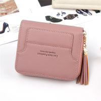 Women Wallets Solid Color Pu Leather Tassel Zipper Coin Purse Female Mini Short Cute Letter Printing Card Holder Money Clip