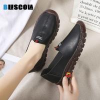 BLUESCOLA รองเท้าส้นเตี้ยสำหรับผู้หญิง Sepatu Pantofel Kulit แท้รองเท้าผู้หญิงส้นแบนนุ่มสบายหนังนิ่มขนาดใหญ่พิเศษ41รองเท้าหนังสตรี