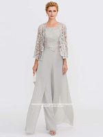 【hot】☍  Mother Of The Bride Groom Dresses Pantsuits Set Jacket 3 Pieces Slit Wedding Guest Gown Pant