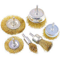 6Pcs Brass Coated Wire Brush Wheel Cup Brush Set with 1/4-Inch Shank, 6 Sizes Coated Wire Drill Brush Set