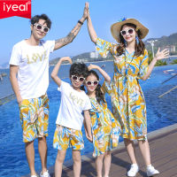 Newest Summer Fashion Family Matching Outfits Mother and Daughter Printed Dresses Father Son Cotton Tops Shorts Couples wear