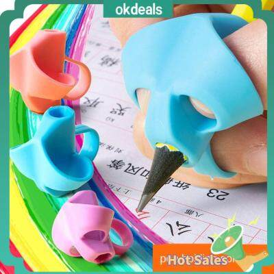 OKDEALS ที่จับปากกาฝึกเขียน3นิ้ว,ที่จับช่วยเขียนตัวอักษรแก้ไขท่าทางที่จับดินสอซิลิโคนสำหรับเด็ก