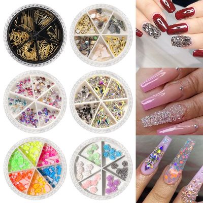 【CW】 New Jewelry Rhinestone Rivet 6 Grids Mixed Turntable Manicure Decoration