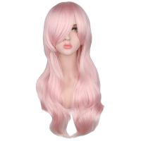 QQXCAIW Long Curly Wig Women Cosplay Light Pink Heat Resistant Synthetic Hair Wigs Wig  Hair Extensions Pads