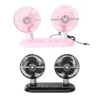 Dual Head Car Home Outdoor USB Powered Fan 90 Degree Oscillation 3 Speed Fan for Sedan SUV Auto Van Truck Camping