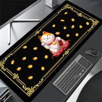 Fortune Cat Mouse Pad อุปกรณ์เล่นเกม Art แผ่นรองเมาส์ขนาดใหญ่สีดำน่ารัก Kawaii PC เครื่องเกมคอนโซลแป้นพิมพ์โต๊ะแผ่นรองเมาส์ 90X40 แผ่นรองเมาส์ Xxl