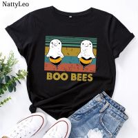 [Lanbo clothing] เสื้อยืดผู้หญิงลาย BOO BEES น่ารักเสื้อลายพิมพ์คอกลมเสื้อยืดแขนสั้นสั้นฤดูLanbo clothingเสื้อยืด100เสื้อเชิ้ตผ้าฝ้ายเสื้อสีดำ