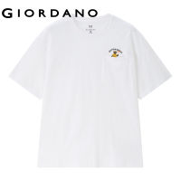 GIORDANO ผู้ชาย เสื้อยืดคอกลมแขนสั้นคอกลมปักลายหมีผ้าฝ้ายถัก Free Shipping 01023439