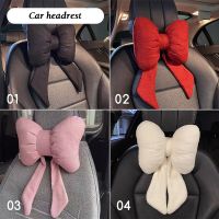 Upgraded Creative Bowknot Car Interior Headrest Lumbar Support Cotton Linen/Plush Seat Cushion Four Season Universal Neck Pillow Seat Cushions