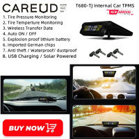 CAREUD T680-TJ Wireless LCD Display Car TPMS รถยนต์ระบบตรวจสอบแรงดันยางรถยนต์ด้วยเซ็นเซอร์ภายใน 4 เซ็นเซอร์ USB ชาร์จ TPMS พลังงานแสงอาทิตย์สำหรับรถยนต์