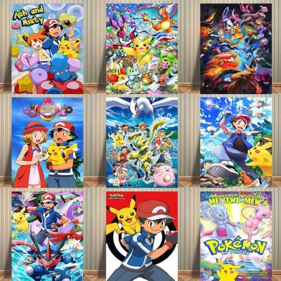 【LZ】 Posters Anime Pokémon Peripheral Art Introduction To Card Properties Canvas Painting Mewtwo Eevee Cartoon Picture Mural Decorate