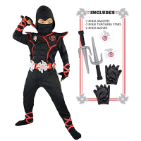 Ninja Cosplay Costumes Boys Kids Dagger Dart Dragon Print Birthday Carnival Party Warrior Stealth Fancy Costume