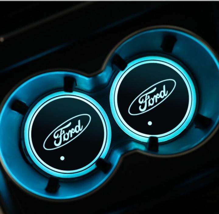 2pcs car Led Light Cup Holder Bottom Pad AntiSlip Mat for Ford Focus Fiesta Ranger Mondeo Kuga